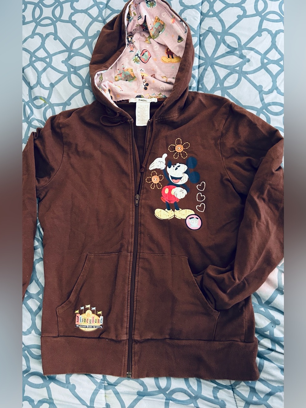 Disney Women’s Brown Mickey Mouse Zip-Up Hoodie Size XL